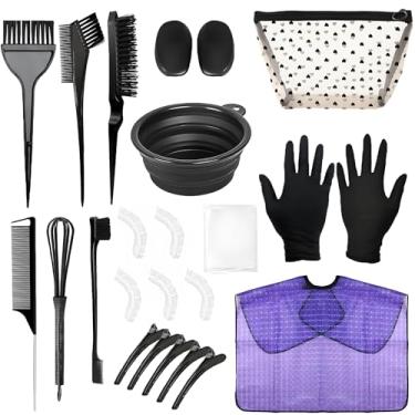 Imagem de Kit de 26 peças de tintura de cabelo - conjunto de ferramentas de coloração de cabelo com tigela de tingimento, agitador, pincéis de tinta, protetores de orelha, clipes de cabelo, capa e muito mais