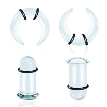 Imagem de Maxbott Kits de alongamento de orelha de vidro alargado único, 2 peças de anel de septo em forma de C + 2 peças alargadores de vidro alargado único com O-Rings Crazy Abobadado Body Piercing Conjunto