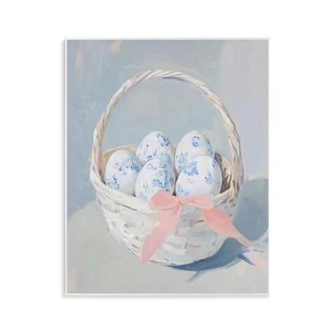Imagem de Stupell Industries Arte de placa de parede de cesta de ovo floral azul, design por Arlington Prints, 14 x 11