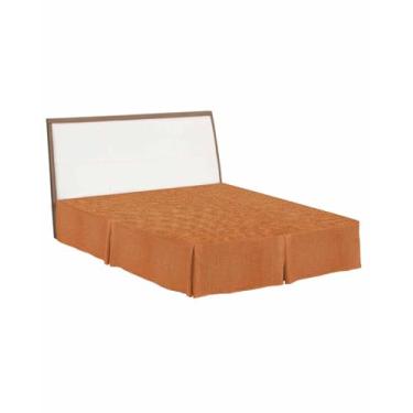 Imagem de Saia de cama vintage laranja queimada tamanho king size 45,7 cm com cantos divididos, saia de cama plissada bege retrô bege cor sólida com babados e poeira envolvente em torno de saia de cama sob