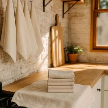 Imagem de Pano de Prato Algodão Crú Pré Lavados Lisos Kits com 12 Unidades