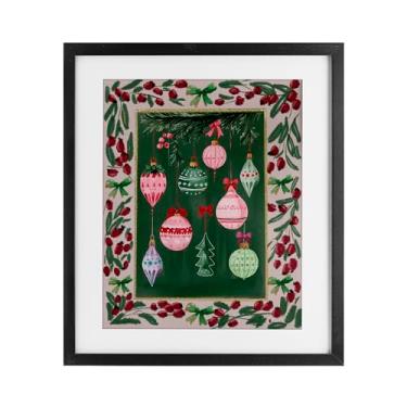 Imagem de Stupell Industries Ornamentos festivos com borda botânica impressão emoldurada preta sob vidro, design por Yen, 40,6 x 33,5 cm
