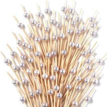 Imagem de CATIFLIN 300 peças de palitos de coquetel de pérola branca, palitos de bambu de 12 cm para aperitivos, palitos de comida extravagantes para festa, casamento, charcutaria, frutas, sobremesa, bebidas