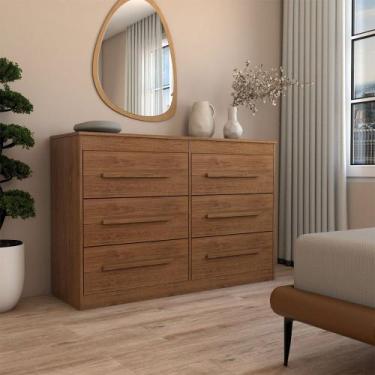 Imagem de Cômoda Europa 6 Gavetas 100% Mdf Nogueira - Panorama Móveis, Marrom