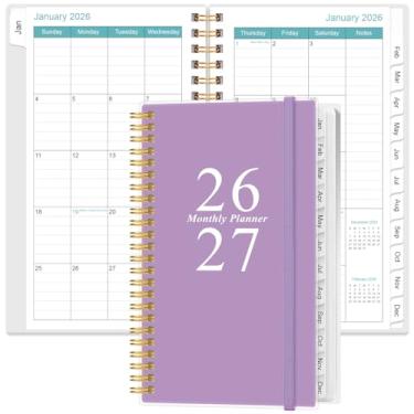 Imagem de Agenda mensal 2026-2027 - outubro de 2025 - junho de 2027, duas páginas por mês, calendário mensal 18 com abas, encadernação forte de fio duplo, bolso interno, 9,5 cm x 16,5 cm, flor azul-petróleo