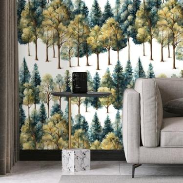 Imagem de ESSMOKO Papel de parede novo estilo chinês floresta autoadesivo PVC impermeável papel de parede padrão 3D cozinha sala de estar quarto decoração verde 45 * 300 cm