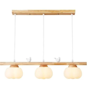 Imagem de Lustre Linear Moderno de Meados do Século Sala de Jantar Branco Leite Abajur de Madeira Luminária Pendente 3 Luzes Luminária Pendurada no Teto Lustre Vintage para Sala de Jantar Mesa Cozinha