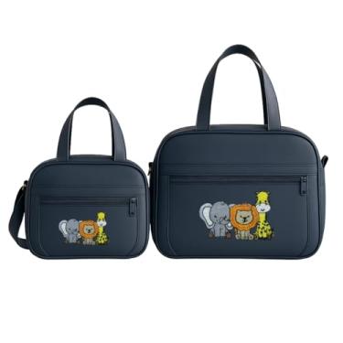 Imagem de Kit Bolsas E frasqueira Bebê Saida Maternidade Bordada SAFARI (Azul Marinho)