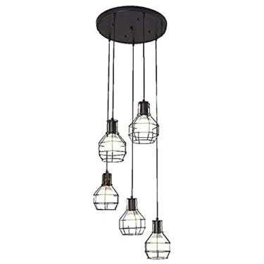 Imagem de Lustre Retro Industrial Espiral Pendente Luz Ferro Forjado Metal Lanterna Longo Lustre Nórdico Luminária Pendente Luminária de Teto para Escada Edifício Apartamento Sala de Estar (Co