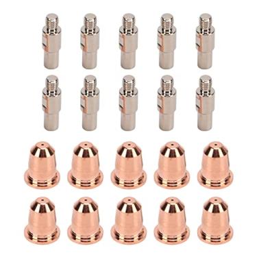 Imagem de 20 peças bico de ponta de eletrodo de plasma de latão de alta dureza 0,03 pol. kit de copos de bicos de eletrodo de tamanho preciso para corte Trafimet S45 aço carbono aço