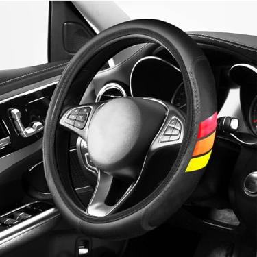 Imagem de YOSRTER Capa de volante para Toyota Tacoma 4Runner Tundra TRD Camry Rav4 Capas de roda de couro antiderrapante para Toyota Acessórios de volante compatíveis 15-16 polegadas (vermelho/laranja/amarelo