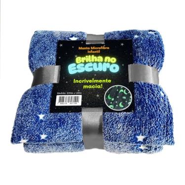Imagem de Manta Premium Brilha No Escuro Cobertor Solteiro Infantil Microfibra Aveludada, Toque Macio Fluorescente Estampas Divertidas (Estrelas Azul)