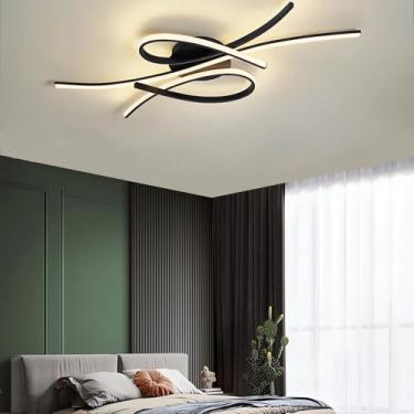 Imagem de Luminária de teto LED moderna, preta e dourada, embutida, com controle remoto, 100 cm, regulável, para sala de estar, quarto, sala de jantar, cozinha, ilha, design oval elegante