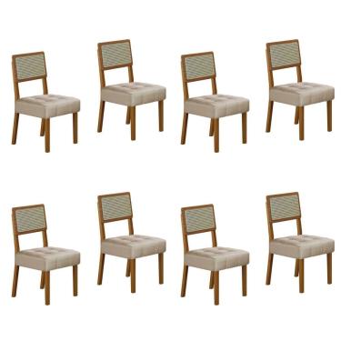 Imagem de Conjunto 8 Cadeiras para Sala de Jantar Pés em Madeira Maciça Liz Bege/Cinza/Feijó