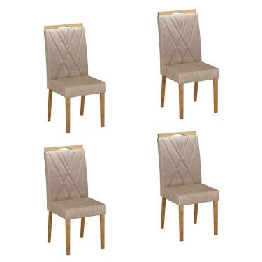 Imagem de Conjunto 4 Cadeiras para Sala de Jantar Pés em Madeira Maciça Lara Bege