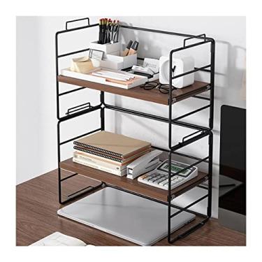 Imagem de IIPOSAQQ Estante de livros de 3 camadas simples para mesa de escritório rack de armazenamento de mesa pequeno organizador de mesa de ferro para armazenar arquivos de livros, material de escritório L37