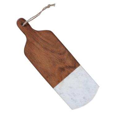 Imagem de The Wooden Town Tábua de corte de madeira de mármore e acácia com alça – tábua de charcutaria de 41 x 14 cm, tábua de queijo de mármore branco para servir bife, pão, frutas, aperitivos e decoração de