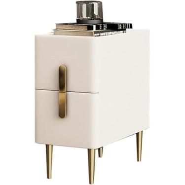 Imagem de Mesa de cabeceira inteligente, armário de cabeceira com gavetas, madeira branca, mesa de cabeceira, ardósia nórdica italiana 2 cinza, mini armário ultra estreito pequeno 30 x 40 x 50 cm