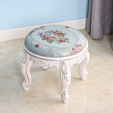 Imagem de Banqueta redonda para pés Banquinho para mudança de sapato banco de madeira para pés para sala de estar para quarto, grupo de flores prata - 32 x 28 cm