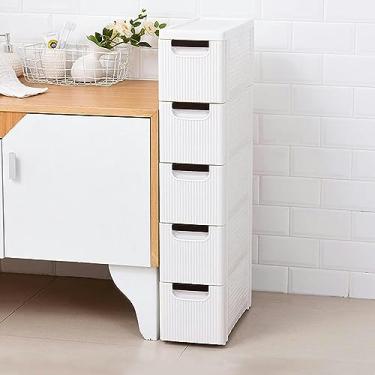 Imagem de Armário de banheiro fino com gaveta, prateleira de armazenamento lateral de vaso sanitário, organizador independente de armazenamento de banheiro para quarto, corredor, 5 níveis