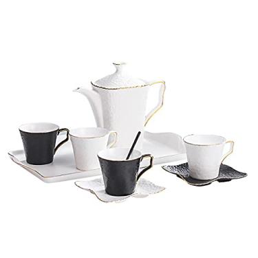 Imagem de Conjuntos de chá de porcelana, xícaras de café e para 4, conjuntos de chá simples modernos com bule de chá preto, xícaras de chá, B (B) (B) (A)