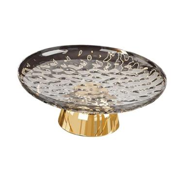 Imagem de Baoblaze Fruteira de pedestal, prato de frutas, bandeja multifuncional leve para armazenamento de lanches e doces, tigela decorativa para decoração de cozinha, Cinza E Dourado