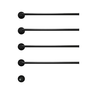 Imagem de Aquecedor de toalha de banheiro e escorredor, toalheiro aquecido de aço inoxidável, 3/4/5 varões para montagem na parede, termostato inteligente de 45 ℃ (preto, 4 polos)