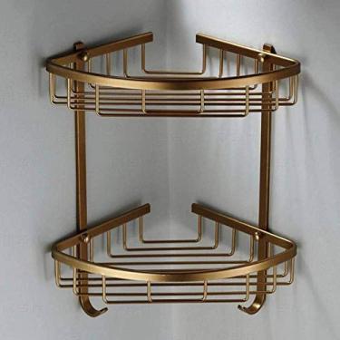 Imagem de Prateleiras de parede, suporte de canto de banheiro, prateleiras de banheiro de 2 camadas, prateleira de canto de chuveiro de metal antigo, suporte de parede para shampoo, prateleira de armazenamento,