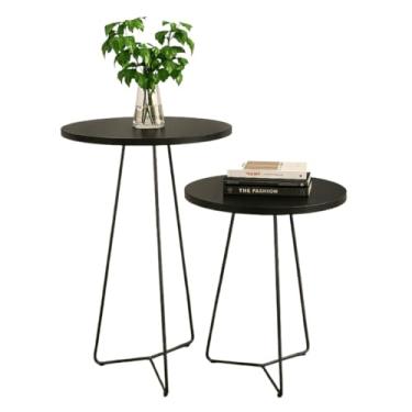 Imagem de Mesa de Canto para Sala, Mesa de Canto Industrial, Kit 2 Mesas Apoio Lateral Redonda Pés de Ferro Preto(Preto)