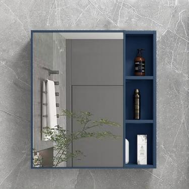 Imagem de Armário de casa de banho de parede, armário de espelho de casa de banho montado na parede armário espacial de alta densidade, espelho cosmético montado na parede armário com toalheiro humano para casa