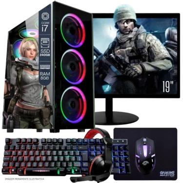 Imagem de Computador PC Gamer Completo TOB Intel Core i7 SSD 240GB 8GB Teclado Mouse Mouse Pad e Headset Gamer Monitor 19” Windows 10 Pro Trial