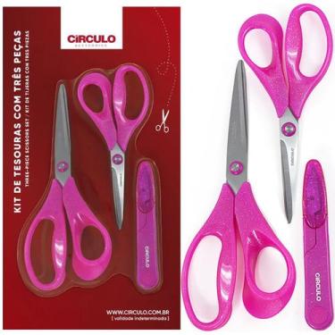 Imagem de 03 Tesouras Arremate Costura Hobby Brilho Glitter Rosa - Circulo