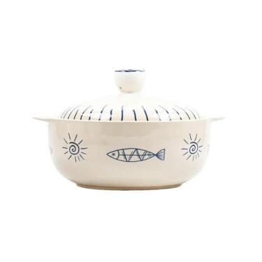 Imagem de Pratos redondos de animais criativos de cerâmica japonesa requintada panela de sopa coberta de orelha de alta temperatura