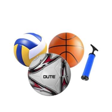 Imagem de Kit 3 Bolas de Tamanho Oficial Futebol Volêi e Basquete + Bomba