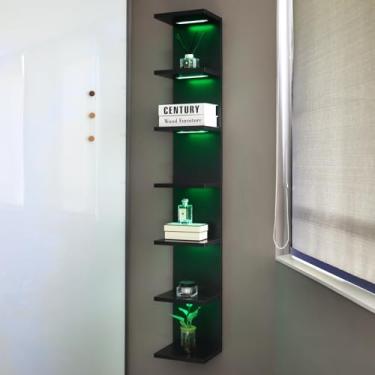Imagem de AskTag Prateleiras de parede de 7 camadas com luz RGB, prateleiras pretas para quarto, prateleira de parede de banheiro, prateleira falta, prateleiras de penteadeira,