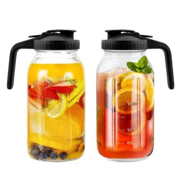 Imagem de Jarra de vidro de 1,8 l com tampa - 2 litros, jarra de vidro resistente, 2 pacotes, frasco de boca larga à prova de vazamento com tampa hermética, recipiente ideal para armazenamento de água, suco