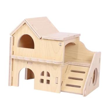 Imagem de Baoblaze Casa de madeira para hamster, decoração suave, cabana com buracos de observação, labirinto de madeira, dois andares para ratos brincarem e escalarem
