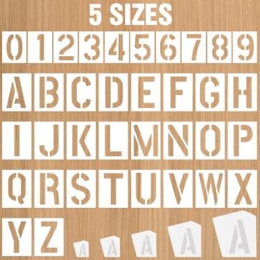 Imagem de Aemygo Estênceis de letras e números de 1/2/3/4 polegadas, 144 peças reutilizáveis, kit de modelo de símbolo do alfabeto de plástico para pintura na parede, madeira, quadro-negro, varanda de porta