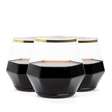 Imagem de TOSSWARE POP Gold Rim 340 g Diamond Vino CONJUNTO DE 12, Taças de vinho de plástico de qualidade premium, recicláveis, inquebráveis e cristalinas