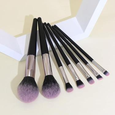 Imagem de Conjunto de 7 pincéis de maquiagem premium sintético base em pó corretivos para sombras para os olhos pincéis de maquiagem blush (preto)