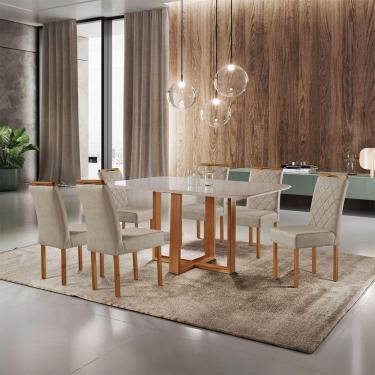 Imagem de Conjunto De Jantar 6 Lugares Mesa E Cadeiras Móveis Mundial /off White/ Bege Areia