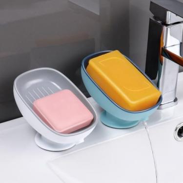 Imagem de 2 unidades de saboneteira oval ajustável montada na parede com dreno, antiderrapante: ideal para chuveiro, banheiro, pia de cozinha (cinza + azul)