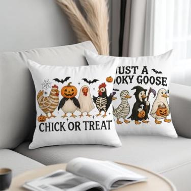Imagem de 2 capas de almofada de animais 45 x 45 cm, capa de almofada engraçada com estampa de ganso de galinha, fronhas decorativas, decoração de Halloween para sofá-cama, quarto, sala de estar