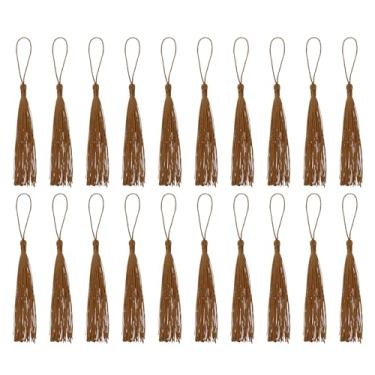 Imagem de Marcador de livro - 20 peças 13 cm/5" mini borla macia de seda com laços para chaveiro, graduação, feito à mão, acessório de artesanato, café vermelho