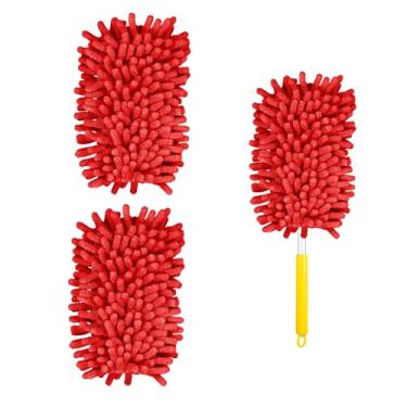Imagem de 2 refis de espanador para Swiffer, espanadores de microfibra, refis resistentes, 360 substitutos para ventoinha de teto, espanadores de mão reutilizáveis para limpeza (vermelho)