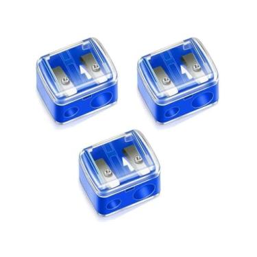 Imagem de Apontador de lápis com furos duplos, 3 peças, apontador de lápis mecânico multiuso para escritório, material escolar, azul