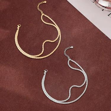 Imagem de Tornozeleira feminina com contas de arroz estrelado de camada dupla - Joias delicadas em camadas com contas minúsculas