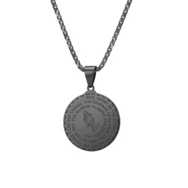 Imagem de DNBVII Pingente de moeda de mãos orando com versículo da Bíblia, colar de oração do Senhor para homens e mulheres, corrente de 61 cm (preto)