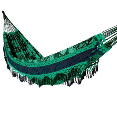 Imagem de Rede de Dormir Casal Indiana Artesanal 100% Algodão Luxo 4,20m – Rede de Descanso Reforçada para Varanda e Jardim(VERDE PREMIUM)