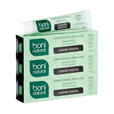 Imagem de Creme Dental Boni Natural Carvão Ativado Branqueador Com Menta e Carvão Vegetal, Boni Natural, 90g, 3 unidades Leve Mais Pague Menos